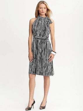 Banana Republic Black & White Zebra-Print Halter Midi Dress